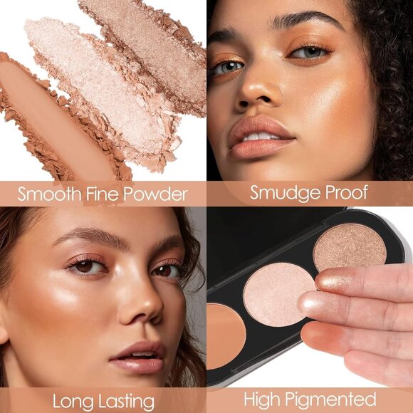 Blush and Highlighter Palette,3 in 1 Makeup Powder Cruelty-Free Matte Blush - Picture 3 of 6